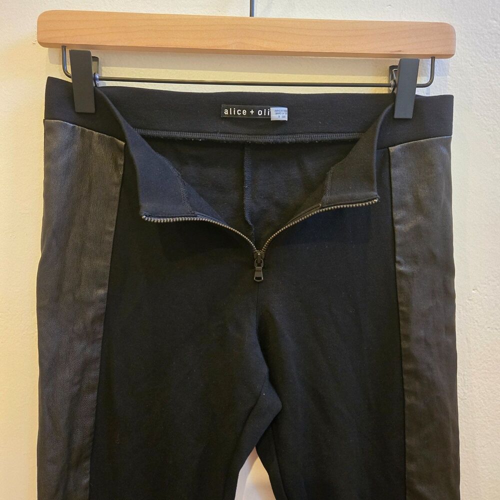 Alice + Olivia Women Leggings Skinny Pants Leather Panels Black Size 6 Moto Edgy - Picture 4 of 14